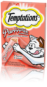 TEMPTATIONS® CREAMY PURRRR-ÉE Adult Cat Treats with Salmon, 4 pouches x 12g Carton