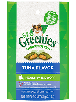 FELINE GREENIESâ„¢ SMARTBITES HEALTHY INDOOR Adult Cat Treats Tuna Flavour, 60g (2.1 oz) Pouch