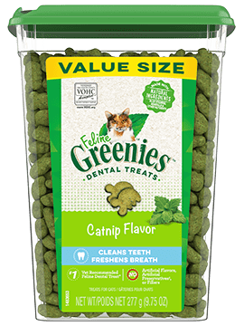 Feline GREENIESâ„¢ Adult Natural Dental Care Cat Treats, Catnip Flavour, 277g (9.75 oz) Tub