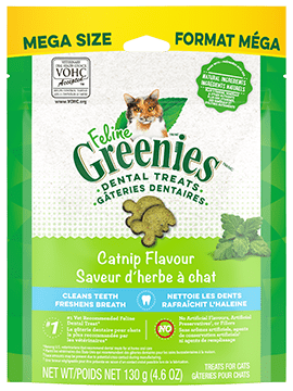 Gâteries dentaires pour chats adultes FELINE GREENIES, saveur d'herbe à chat, sachet de 4,6 oz