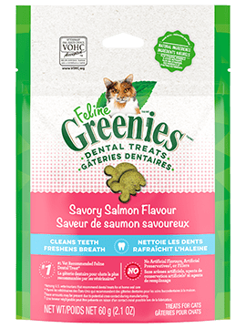 Gâteries dentaires pour chats adultes FELINE GREENIES, saveur de saumon aromatique, sachet de 2,1 oz