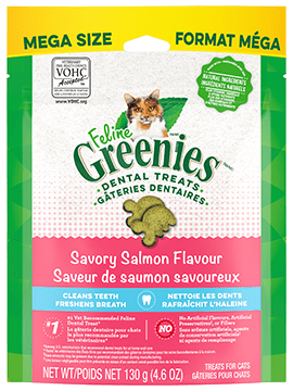 Gâteries dentaires pour chats adultes FELINE GREENIES, saveur de saumon aromatique, sachet de 4,6 oz