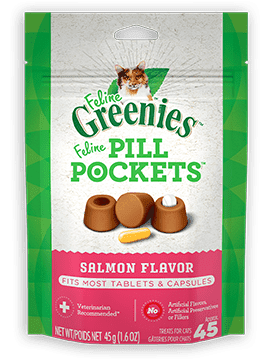 FELINE GREENIESâ„¢ PILL POCKETS Treats for Cats, Salmon Flavour, 45g (45 Treats) Pouch