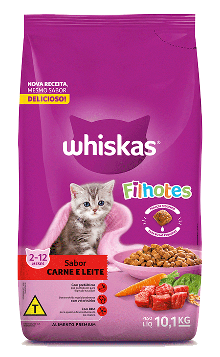 Ração Seca para Gatos Filhotes WHISKAS® Sabor Carne e Leite 10,1kg