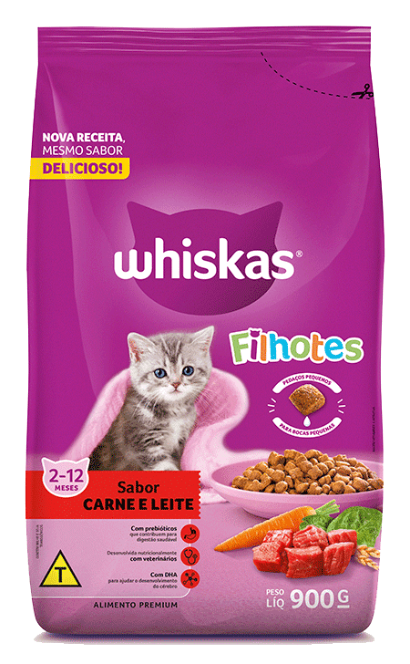 Ração Seca para Gatos Filhotes WHISKAS® Sabor Carne e Leite 900g