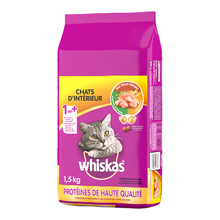 Nourriture sèche pour chats WHISKAS<sup>MD</sup> Chats d'intérieur avec poulet véritable