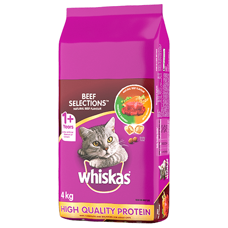 WHISKAS<sup>®</sup> Dry Cat Food, Beef Selections<sup>TM </sup>, Natural Beef Flavour