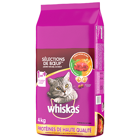 Nourriture sèche pour chats WHISKAS<sup>MD</sup> Sélections de bœuf<sup>MC</sup> avec arôme naturel de bœuf