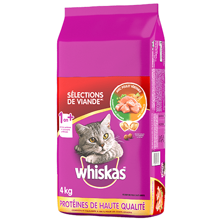 Nourriture sèche pour chats WHISKAS<sup>MD</sup> Sélections de viande<sup>MC</sup> avec poulet véritable