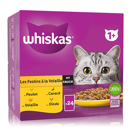 Whiskas Sachets Fraîcheur Les Festins À La Volaille En Sauce Pour Chat Adulte 4 Variétés 24 X 85G