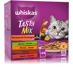 Whiskas® Tasty Mix Sachets Fraîcheur Recettes De Campagne En Sauce Pour Chat Adulte 4 Variétés 24 X 85G