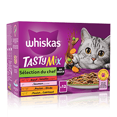 Whiskas® Tasty Mix Sachets Fraîcheur Sélection Du Chef En Sauce Pour Chat Adulte 4 Variétés 12 X 85G