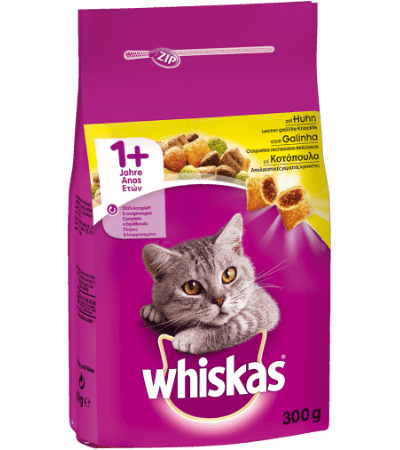 WHISKAS® ADULT 1+ Πλήρης Ξηρή Τροφή για Γάτα με Κοτόπουλο 300g