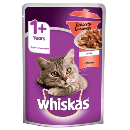 WHISKAS® 1+ Casserole Φακελάκι με Μοσχάρι σε Ζελέ 85g