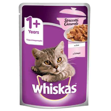 WHISKAS® 1+ Casserole Φακελάκι Σολομός σε Ζελέ 85g