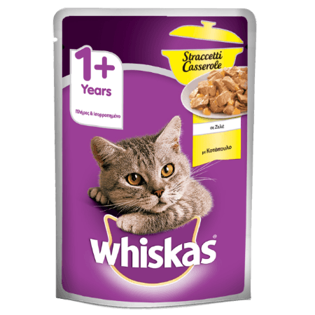 WHISKAS® 1+ Casserole Φακελάκι με Κοτόπουλο σε Ζελέ 85g