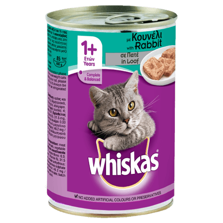 WHISKAS® 1+ Κονσέρβα με Κουνέλι Πατέ 400g
