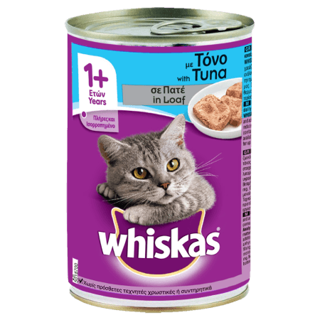 WHISKAS® 1+ Κονσέρβα με τόνο Πατέ 400g