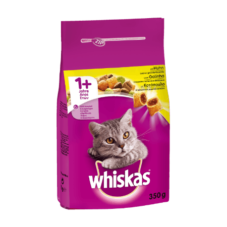 WHISKAS® ADULT 1+ Πλήρης Ξηρή Τροφή για Γάτα με Κοτόπουλο 350g
