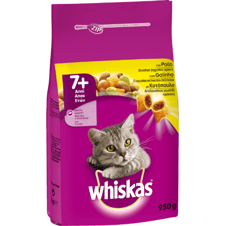 WHISKAS® SENIOR 7+ Πλήρης Ξηρή τροφή με Κοτόπουλο 800g
