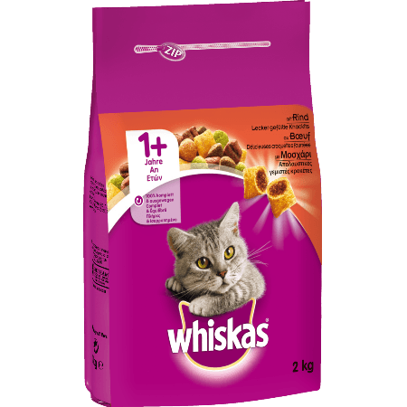 WHISKAS® ADULT 1+ Πλήρης Ξηρή Τροφή για Ενήλικη Γάτα με Μοσχάρι 2kg