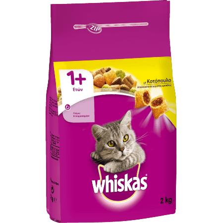 WHISKAS® ADULT 1+ Πλήρης και Ισορροπημένη Ξηρή Τροφή για Γάτα με Κοτόπουλο 2kg