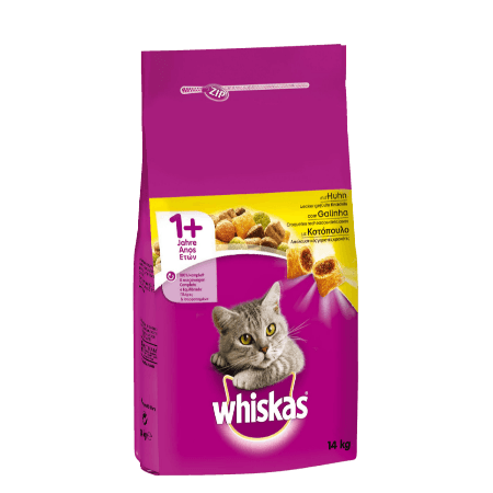 WHISKAS® ADULT 1+ Πλήρης και Ισορροπημένη Ξηρή Τροφή για Γάτα με Κοτόπουλο 14kg