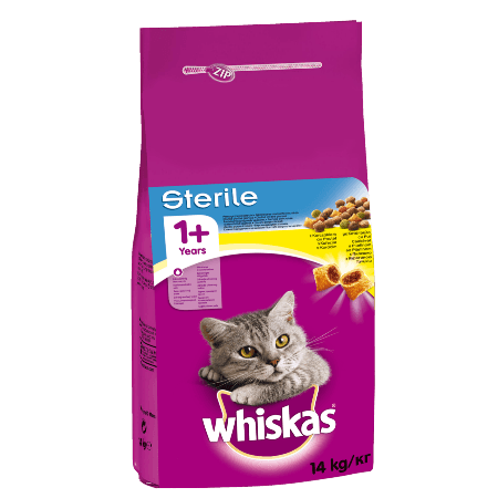 WHISKAS® ADULT 1+ Πλήρης και Ισορροπημένη Ξηρή Τροφή για Στειρωμένη Γάτα με Κοτόπουλο 14kg