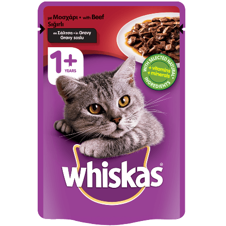 WHISKAS® 1+ Ετών Γάτα με Μοσχάρι σε Σάλτσα 100g