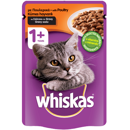 WHISKAS® 1+ Φακελάκι με Πουλερικά σε Σάλτσα 100g