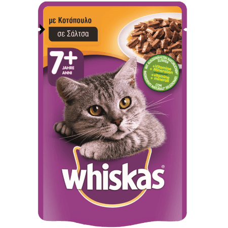 WHISKAS® SENIOR 7+ Ετών Ηλικιωμένη Γάτα Φακελάκι με Κοτόπουλο σε Σάλτσα 100g