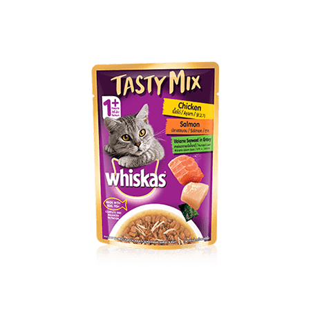 Whiskas<sup>®</sup> Tasty Mix Pouch Adult 1+ Chicken with Salmon & Wakame Seaweed in Gravy