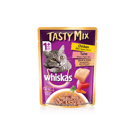 Whiskas<sup>®</sup> Tasty Mix Pouch Adult 1+ Chicken with Tuna & Carrot in Gravy