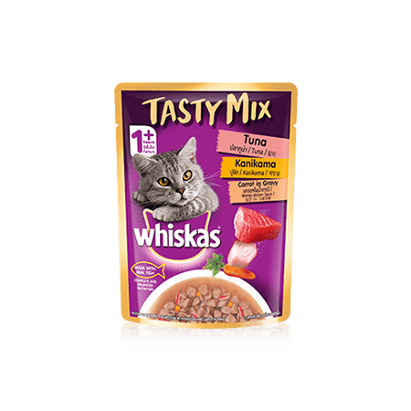 Whiskas<sup>®</sup> Tasty Mix Pouch Adult 1+ Tuna with Kanikama & Carrot in Gravy