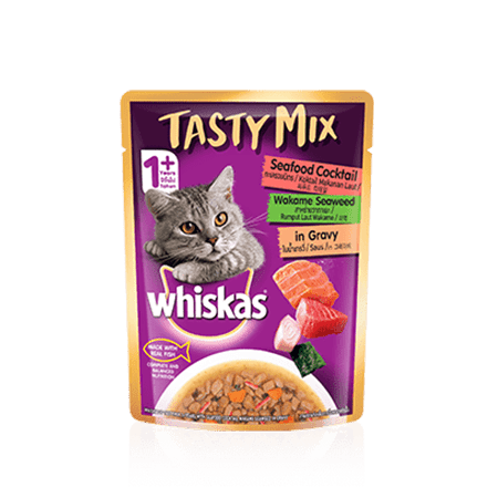 Whiskas® Tasty Mix Pouch Adult 1+ with Seafood Cocktail Wakame Seaweed in Gravy Cat Food