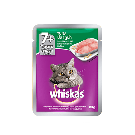 อาหารแมวเปียกวิสกัส® แบบเพาช์ ปลาทูน่า แมวสูงวัย 80 กรัม