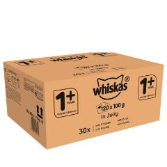 Whiskas® 1+ Wet Cat Food for Adult Cats Poultry Selection in Jelly, 120 Pouches 120 x 100g