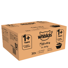 Whiskas® Casserole 1+ Wet Cat Food for Adult Cats Poultry Selection in Jelly, 120 Pouches 120 x 85g