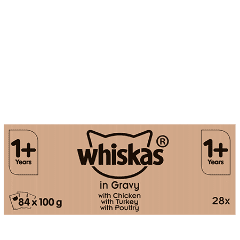 Whiskas® Meat in Gravy Wet Adult 1+ Cat Food Pouches 84x100g
