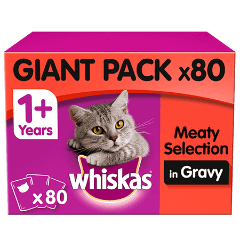 Whiskas® Meat Selection in Gravy Adult 1+ Wet Cat Food Pouches 80 x 100g Giant Pack