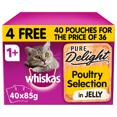 Whiskas® Pure Delight Poultry Collection in Jelly Adult 1+ Wet Cat Food Pouches 40 x 85g